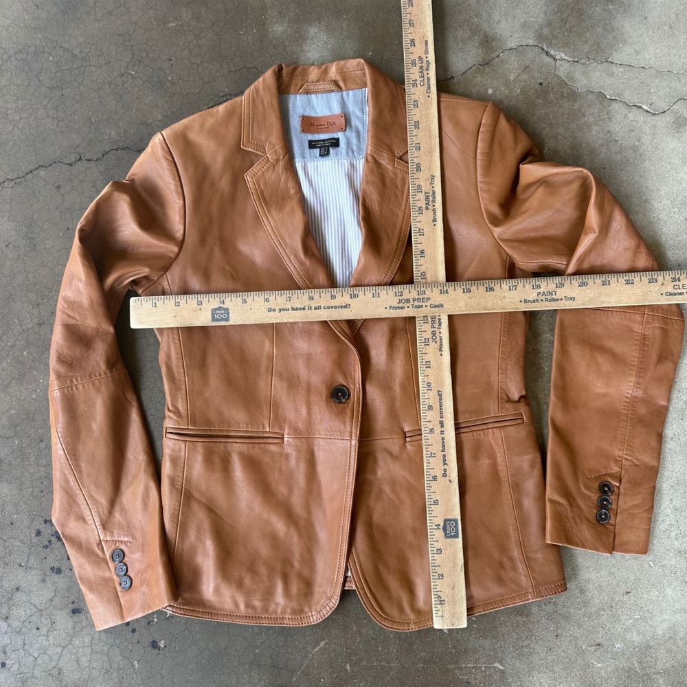 Massimo Dutti Blazer Womens S Tan Excellent Natural Leather Cognac Single Button - Picture 4 of 4